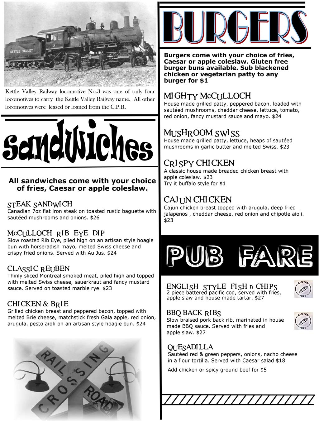 image of pub menu
