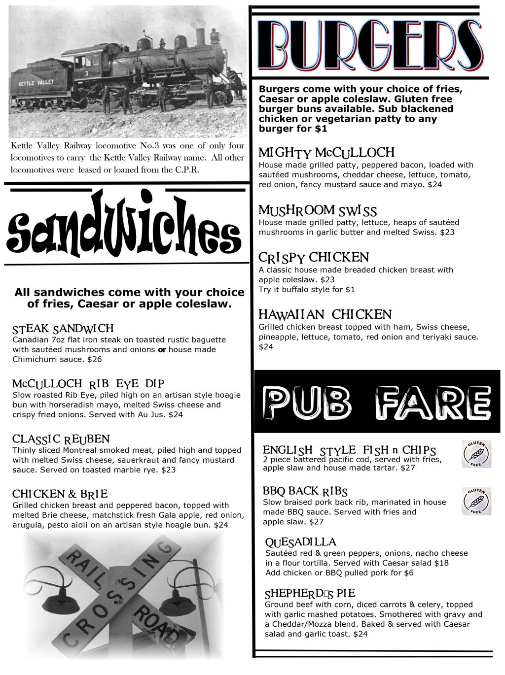 image of pub menu